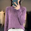 Mistura de Lã 2026 Outono e Inverno Novo Suéter Feminino Gola Alta Slim Fit Canelado Top de Tricô Camada Base