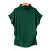 Camiseta de manga curta transfronteiriça 2021 europeia e americana plus size feminina de gola meia alta Camiseta de manga curta solta de poliéster de cor sólida para mulheres