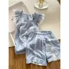 Pijama Suave de Renda Estilo Francês para Mulheres, Camisola Shorts de Algodão Nuvem para o Verão, Roupa de Casa