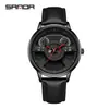 Reloj de cuarzo Sanda New 1110 de malla de cuero con volante para hombre, moderno y elegante.