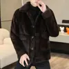 Casaco Jaqueta Masculino de Inverno com Lapela Curta de Alta Qualidade, Solto, Confortável, Reversível, para Meia-Idade e Jovem, Espessado, Mantém o Calor