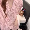 Pijama de Verano Rosa con Estampado de Leopardo Estilo Puro Deseo para Mujer, Conjunto de Dos Piezas de Manga Corta con Shorts y Cárdigan de Verano, Ropa de Casa de Alta Gama