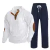 Cross-border masculino outono e inverno novo sportswear duas peças veludo cotelê botão henry camisa e calças retas terno casual