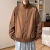 Chaqueta de trabajo marrón con cuello alto para hombre, otoño, estilo retro casual holgado, estilo americano moderno para adolescentes