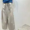 Calça Casual de Cintura Elástica com Cordão, Perna Larga para Mulheres, Primavera, Cintura Alta, Emagrecimento, Caimento Relaxado, Jogger Ajustável, Algodão, Calça Longa