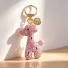 Nuevo Producto Más Vendido con Diamantes Dibujo Animado Jirafa Linda Moda Simple Personalizado Tres Dimensional Llavero de Coche Colgante para Bolso