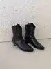 Botas Estilizadas para Viaje Diaria con Tacón Oculto de 5 cm para Mujer, Nuevas de Otoño/Invierno, Puntera Cuadrada, Cremallera Trasera, Botines Retro Estilo Western para Mujer