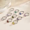 Anel Europeu e Americano Simples de Pedra Oval com Aro Totalmente Diamantado Zircônia com Garra Quatro Pontas Aberto Ajustável Anel de Dedo Joia Multicor Cross-Border