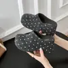 Tamancos Birkenstock de lã eos com bolinhas, bico fechado, sem cadarço, para mulheres baixas, aumento de altura de 9 cm, para uso externo, tamancos slip-on de sola grossa