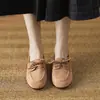 Primeiro Encontro Ji Le Sapatos Baixos Femininos 2026 Primavera e Outono Solado Macio Cadarço Camurça Mocassins