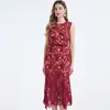 Toma Real de Ropa de Comercio Exterior para Mujer: Vestido de Sirena Exquisitamente Elaborado 3D de Encaje Soluble en Agua Calado sin Mangas Ceñido a la Cintura, Corte Ajustado de Cintura Alta