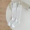Meias femininas estilo JK japonês, punho solto, barra dobrada, finas para primavera e verão, levemente transparentes, versáteis, doces, laço, meias de cano médio caídas