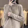 Suéter de longitud media para mujer 2025 otoño e invierno nuevo vestido suéter de cuello semi-alto suelto ajustado falda base acolchada