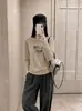 Nova camiseta de algodão stretch de peso pesado 220g para outono para mulheres, com design de flocagem 3D e forro de algodão elástico
