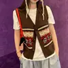 Chaleco de Punto Jacquard con Bloques de Color y Cuello en V, Botones de Perla, Estilo Pueblo Viejo Nórdico, Ropa Exterior Holgada Otoño Invierno Nuevo