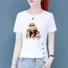 Comércio Exterior Transfronteiriço Roupas para Mães, Camiseta de Manga Curta para Meia-Idade, Caimento Solto, Emagrecedor, Versátil, Blusa com Fenda Irregular