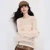 Ropa Zhengqite/ Suéter de Punto Holgado con Cuello Redondo Calado de Ganchillo para Mujer, Nuevo Cubre-Traje de Manga Larga Fresco de Tencel para Proteger del Sol
