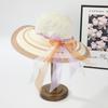 Sombrero de Sol de Temperamento Hueco con Lazo para Mujer con Ala Grande Sombrero de Paja para Viajes al Aire Libre, Sombrero de Sol Anti-UV en Stock