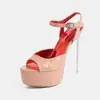 Sandalias de plataforma de tacón alto ultra finas sexy para mujer, de moda, con tira de cuero brillante, punta redonda y abierta, transfronterizas de Oriente Medio, 14 cm