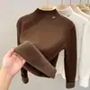 Camiseta interior térmica de forro polar con cuello medio alto para mujer para otoño e invierno 2023, nuevo suéter cálido integrado de visón polar