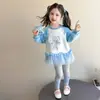 Conjunto de Menina Moda Outono Malha Vestido com Capuz Elsa Princesa Infantil Leggings para Bebê Conjunto de Duas Peças Primavera e Outono