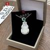 Colgante de Calcedonia Verde Hielo Alto Plata 925 Chapada Incrustada Moda Diamante Completo Calabaza Ágata Verde Jade Colgante Fabricante Venta al por Mayor