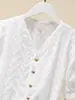 Camisa de manga curta branca bordada com decote V para mulheres, novo estilo de verão, transfronteiriça europeia e americana Amazon