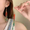 Estilo Étnico Retro Turquesa Borla Multicolor Pendientes Largos Moda Europea y Americana Bohemio Pluma Exagerados Pendientes