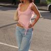 Chaleco sin mangas informal irregular con cuello en U y orejas de madera para mujer, moda europea y americana, verano 2024