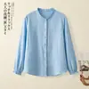 Diseño de Puños Elásticos Versátil Primavera y Otoño Nuevo Artículo Cardigan Versátil Borde con Volantes Camisa de Manga Larga de Algodón Lino Top Ropa de Mujer