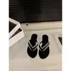 Sandalias Chuyuji estilo francés con ribete de encaje, dulces de lunares, slip-on para mujer, sandalias planas de verano antideslizantes con adornos de perlas negras