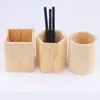 Suporte de caneta criativo simples para mesa de escritório de madeira, suporte de armazenamento para canetas, redondo, quadrado, de pinho