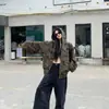 Sudadera con Capucha Camuflaje Retro Estilo Americano Abrigo para Mujer Otoño Diseño Holgado Lazy Elegante Manga Larga Cierre de Cremallera Top