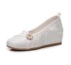 Sapatos de Salto Alto, Sapatilhas de Salto Anabela, Cheongsam Chinoiserie e Dinastia Han com Saias de Rosto de Cavalo, Traje Antigo Sapatos de Tecido de Cor Pura para Mulheres
