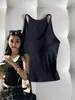 Regata Laranja Canelada de Alta Elasticidade para Mulheres, Verão, Gola U, Slim Fit com Bojos, Camisola Sexy Versátil para Usar por Cima