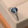 Anel Huajie wish novo para o exterior em prata S925 com zircônia azul microcravejado, anel de moda europeia e americana para mulheres, venda direta
