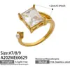 Joyería Europea y Americana Nuevo Estilo Piedra de Cristal Cuadrada Grande Geométrico Abierto Acero Inoxidable Oro de 18 Quilates Anillo Lujo Ligero Versátil Accesorio para la Mano
