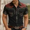 Camisa de hombre de manga corta con cuello de solapa y doble bolsillo, estampada en 3D, versátil, corte recto, moda casual streetwear