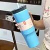 Taza de Café Modelo Nuevo Transfronteriza Termo de Acero Inoxidable 304 Taza de Agua de Gran Capacidad Taza Portátil para Coche y Viajes con Popote