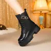 Botas de Terciopelo de Algodón con Remaches de Invierno a Media Pantorrilla para Mujer Estilo Británico Botines Cortos de Motocicleta Tacón Alto Botas de Moda de Caballero con Tacón Grueso