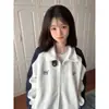 Cárdigan Retro Americano con Cuello Alto, Sudadera con Empalme para Mujer, Otoño e Invierno, Nuevo Estilo Preppy, Uniforme de Béisbol para Pareja, Chaqueta con Cremallera, Moderna