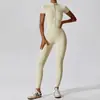 Ropa de yoga para venta al por mayor transfronteriza: Traje deportivo de una pieza con cremallera, manga corta, adelgazante, sensación de segunda piel, ropa de fitness Pilates para mujer, disponible para dropshipping