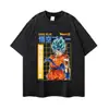 Camiseta de Manga Corta Lavada y Desgastada Retro Americana Estampado de Anime Holgada Cuello Redondo Unisex Marca de Moda Top de Verano