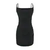 Vestido bodycon de cuello cuadrado de puro deseo estilo francés, nuevo modelo de verano con tirantes de cuentas, vestido corto tipo top sin mangas fruncido para ceñir la cintura para mujer