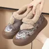 Sapatos de Algodão Aveludado de Inverno, Botas de Neve Slip-On, Botas Curtas de Estilo Étnico, Botas Femininas de Poliuretano, Sapatos Bordados Aveludados Espessados