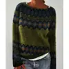Amazon Europeo y Americano Nuevo Estilo Suéter para Mujer Más Vendido Cuello Redondo Bloque de Color Holgado Moda Jersey Suéter Tejido
