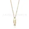Collar con Candado de Letra Estilo Europeo y Americano, Chapado en Cobre con Oro Real, Incrustado con Circonita, 26 Colgantes de Letras Inglesas, Joyería de Cadena para Clavícula