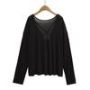 5002-25 Nuevo Estilo de Verano Estilo Puro Americano Lustre Espalda Descubierta Tirantes Cruzados Manga Larga Delgado Holgado Estilo Perezoso Camiseta para Mujer