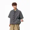 Camisa Cardigan de Manga Corta a Cuadros Estilo Retro Japonés Transfronterizo para Hombre Verano Marca de Moda Cuello Campana Holgada