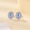 Brincos Studs Yuebao Jewelry Prata Esterlina S925 Borda de Girassol Oval Água-marinha Estilo Corte Francês Luxuosos e Elegantes